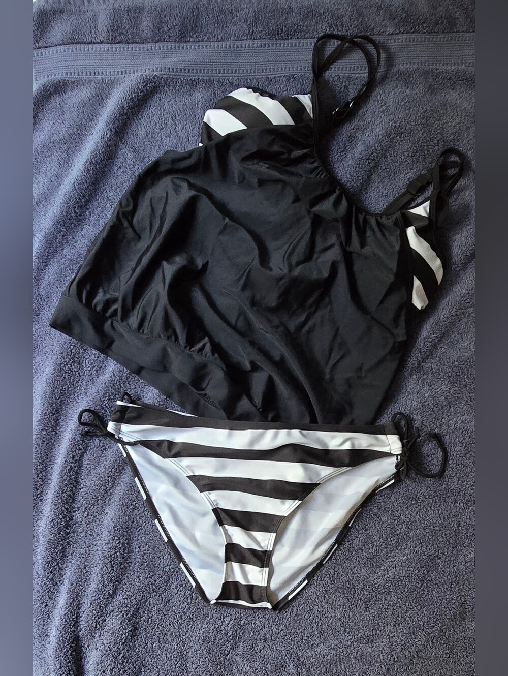 Black and White Stripe Tankini Set
